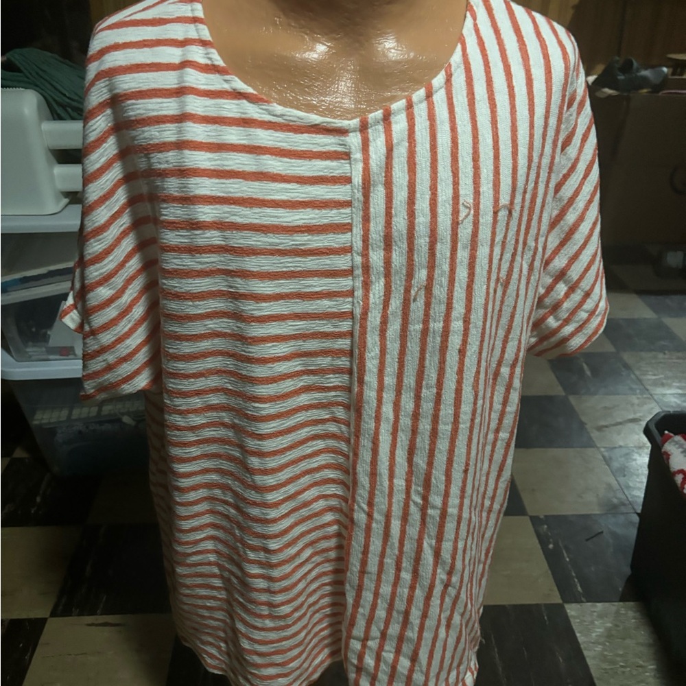 Woman’s Coral and white striped shirt (Walmart brand)